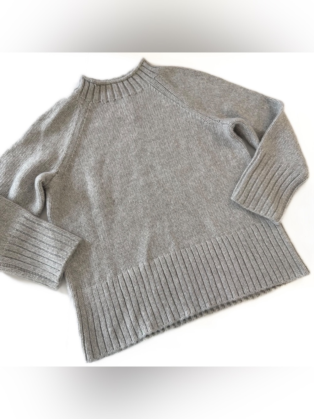 Talbots Sweater Womens 1X Gray Wool Blend Chunky Mock Neck New